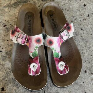 Floral Leather Mephisto Thong Sandals 40